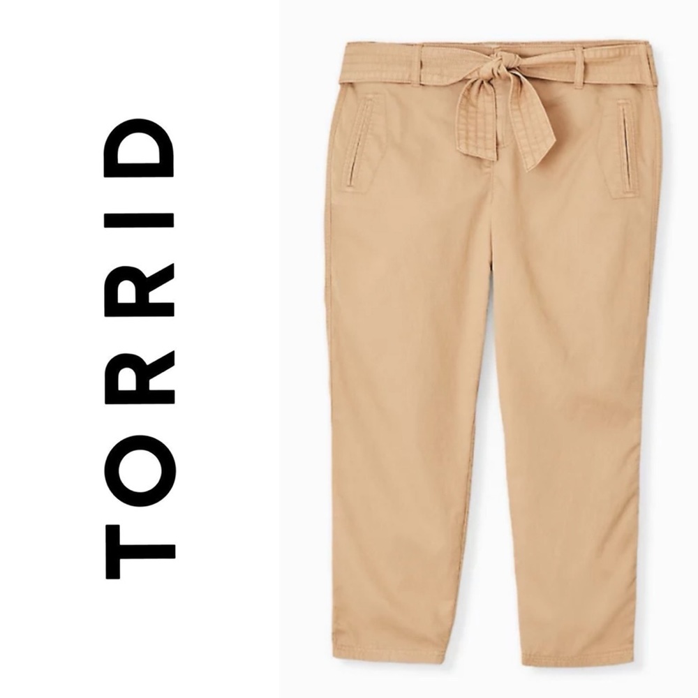 NWT ✨ Torrid Twill Khaki Tie Front Crop Ankle Pants